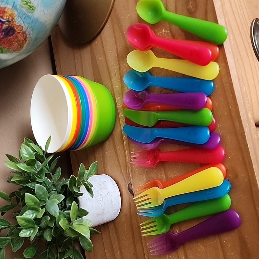 IKEA Kalas Cutlery And Bowl Set Bright Rainbow Colors